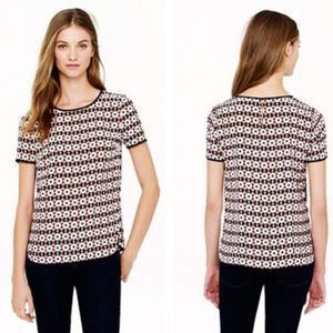 Tipped Silk Tee in Diamond Tile Print Navy/Pink